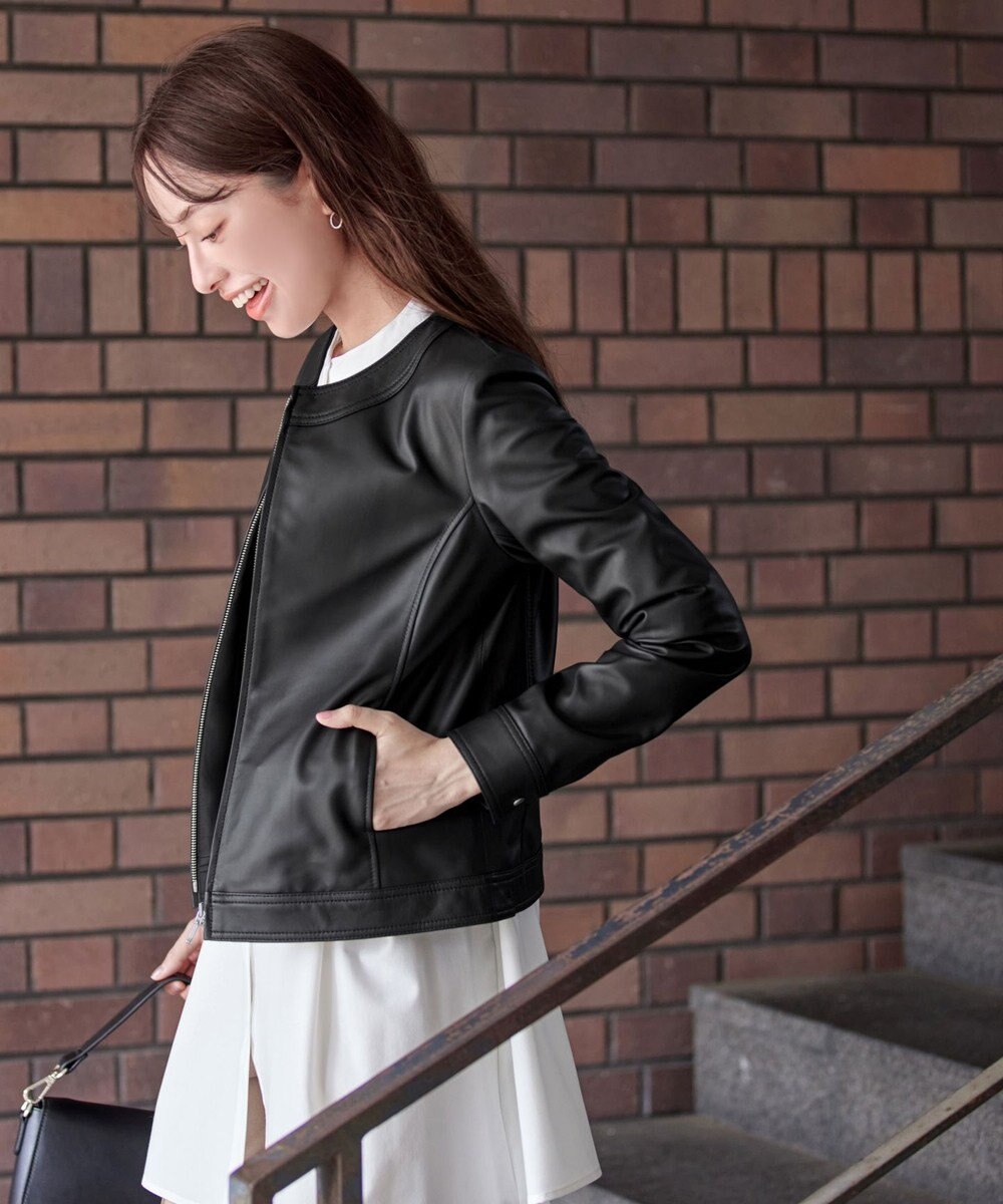 Tiaclasse L 【本革】ノーカラーシープレザージャケット 