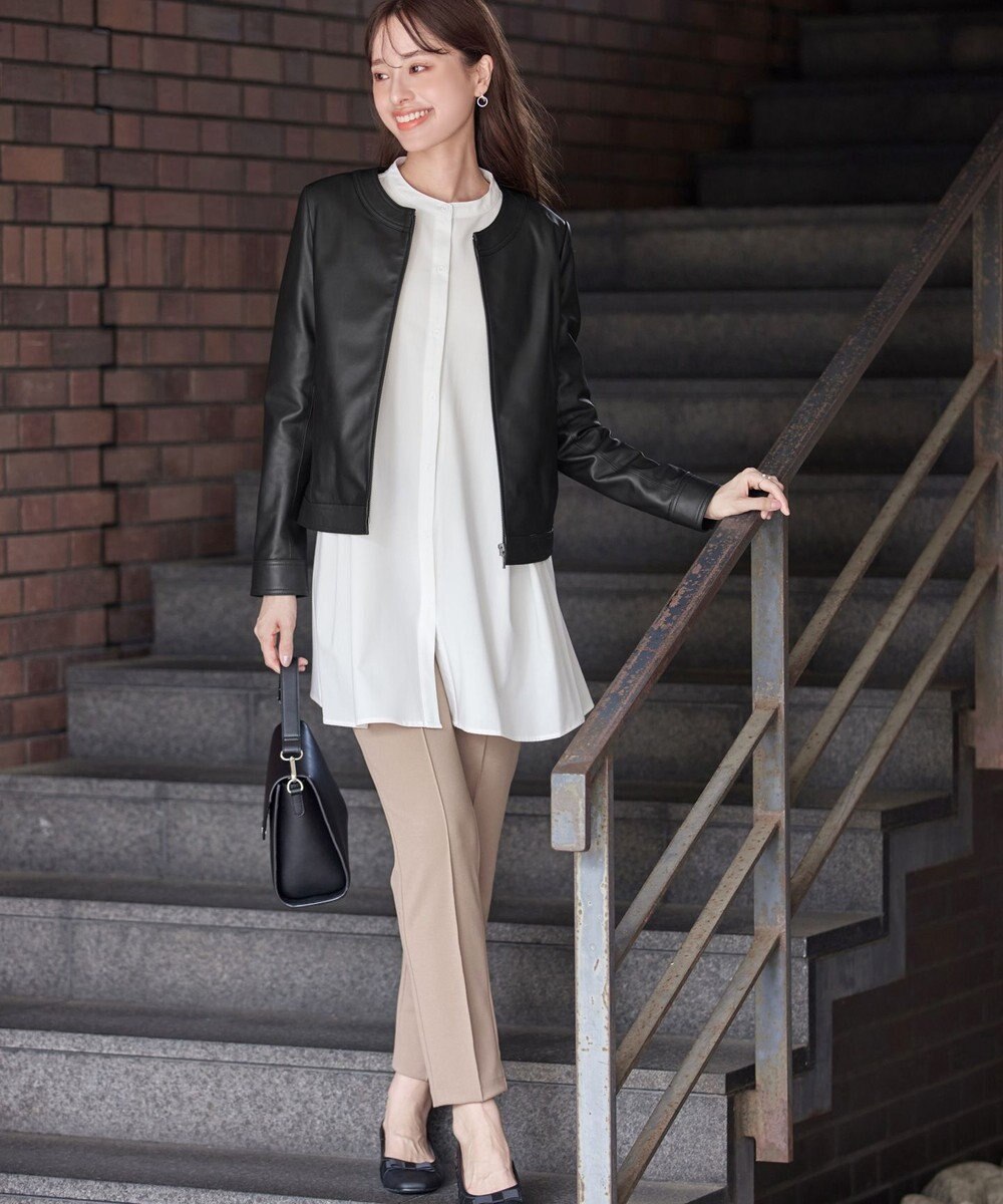 Tiaclasse L 【本革】ノーカラーシープレザージャケット 