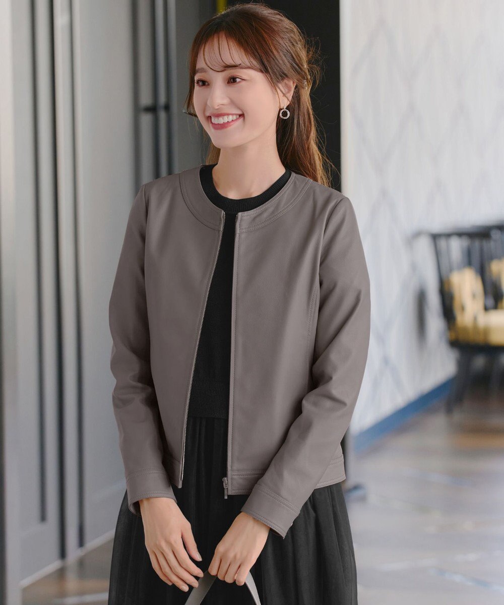 Tiaclasse L 【本革】ノーカラーシープレザージャケット 