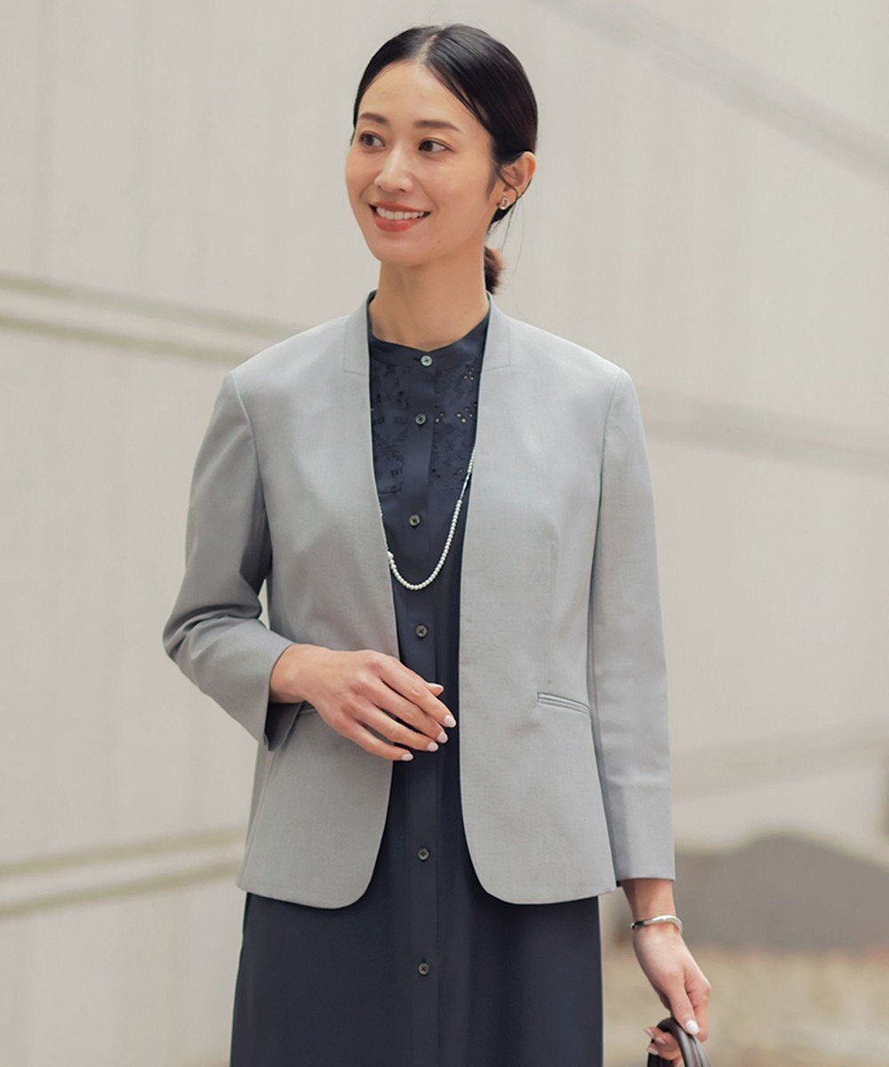 J.PRESS LADIES 【セットアップ対応・人気素材】コットンFITTY ノーカラー ジャケット 