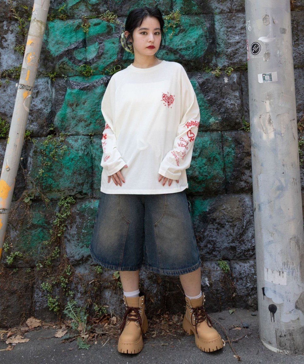 WEGO 【ユニセックス着用ITEM/MLサイズ展開】スリーブロゴグラフィックラグランT（LS） 