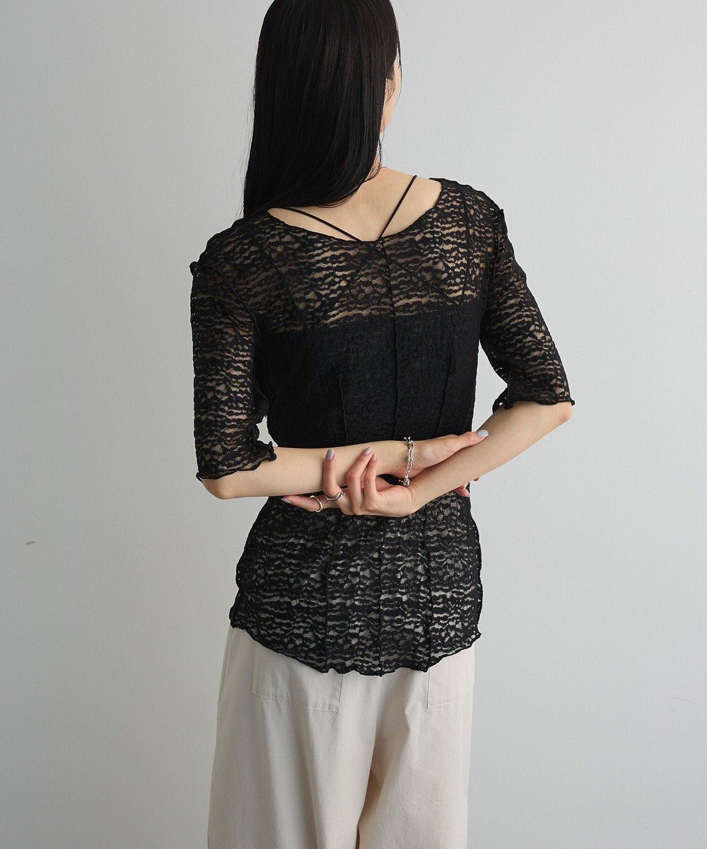 Green Parks カットワークデザインレース半袖トップス 