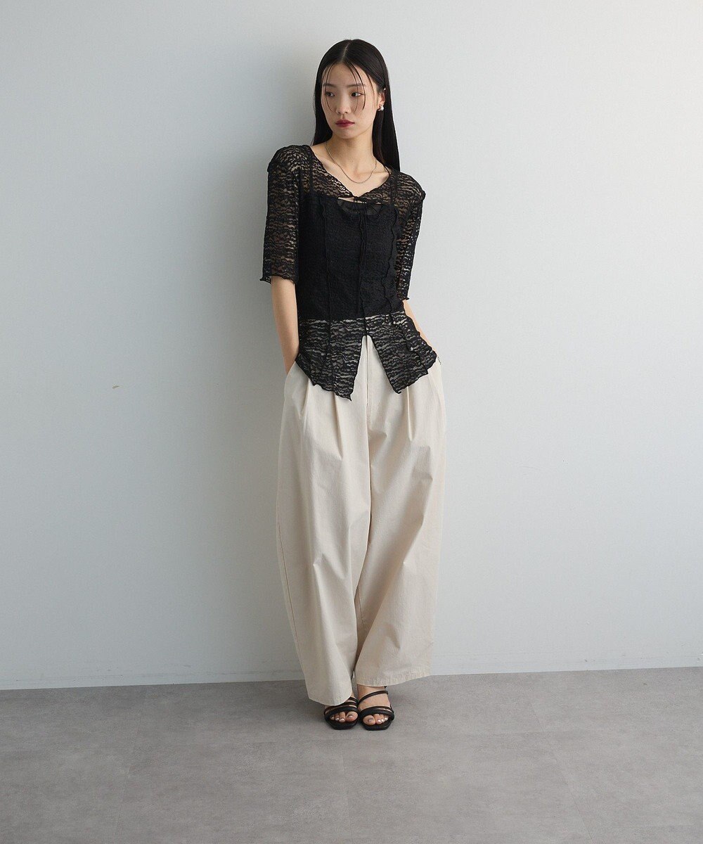 Green Parks カットワークデザインレース半袖トップス 