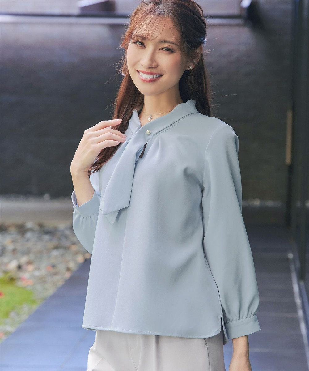 Tiaclasse L 取り外しパール付きボウタイブラウス 