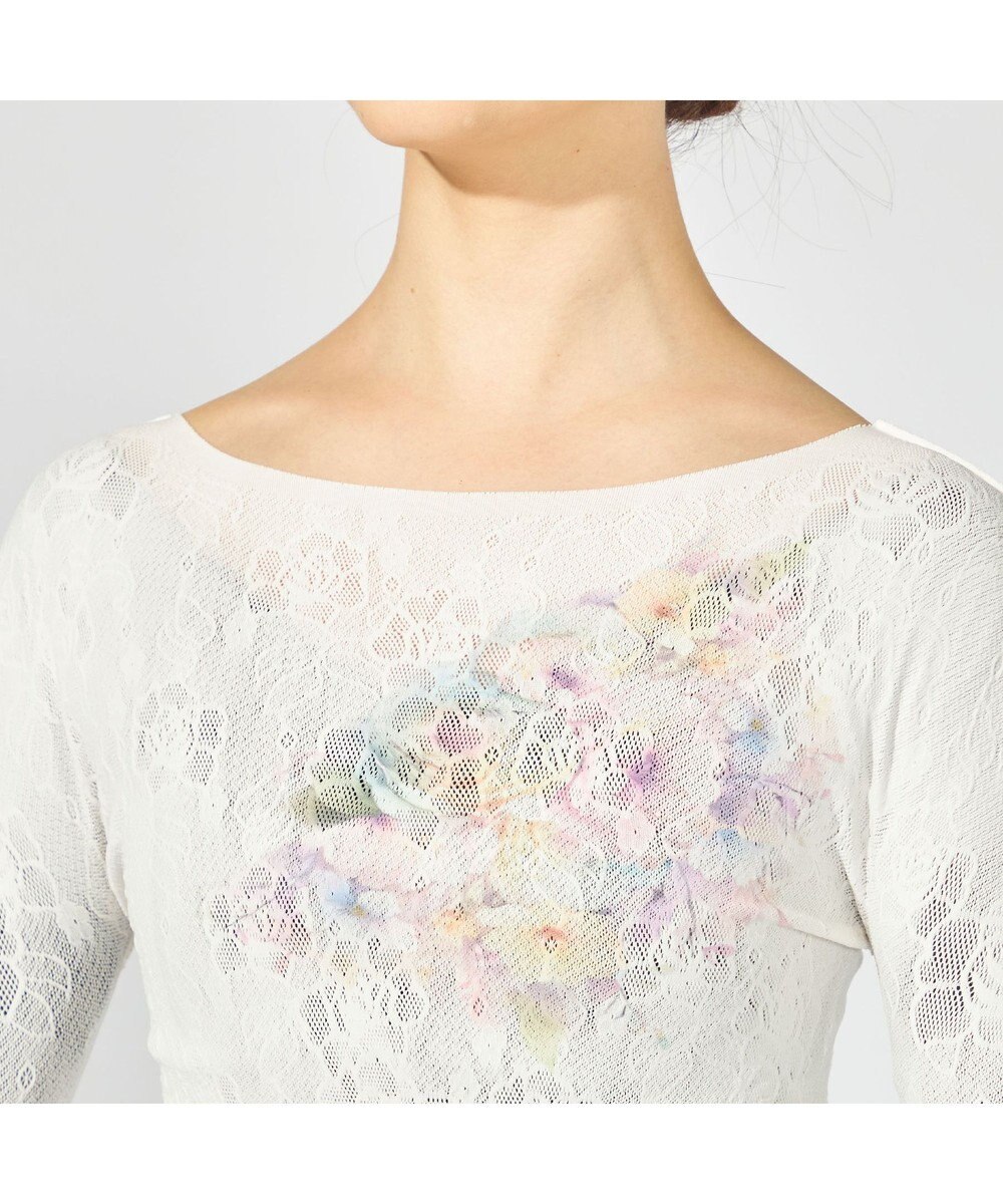 Chacott 【ノーソーイングニット】フラワーブーケプリントニットトップ 