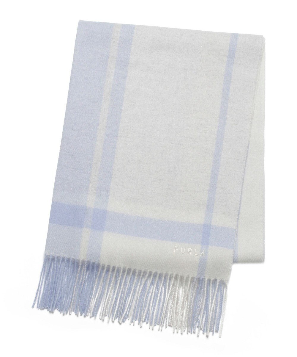 MOONBAT FURLA ウール混 超大判ラメ入りブロックチェックストールマフラー／幅70cm 