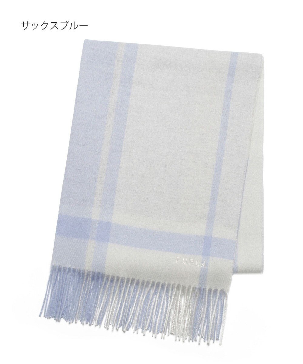 MOONBAT FURLA ウール混 超大判ラメ入りブロックチェックストールマフラー／幅70cm 