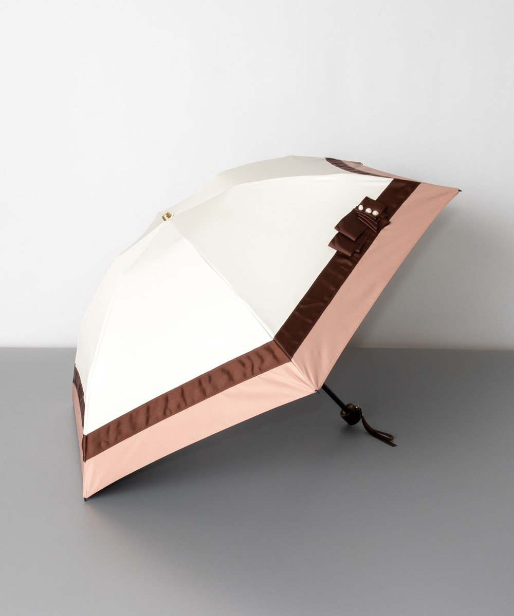 AURORA Beaurance（ビューランス）切り継ぎパールリボン晴雨兼用パラソル（折りたたみミニ傘） 日傘 クリーム