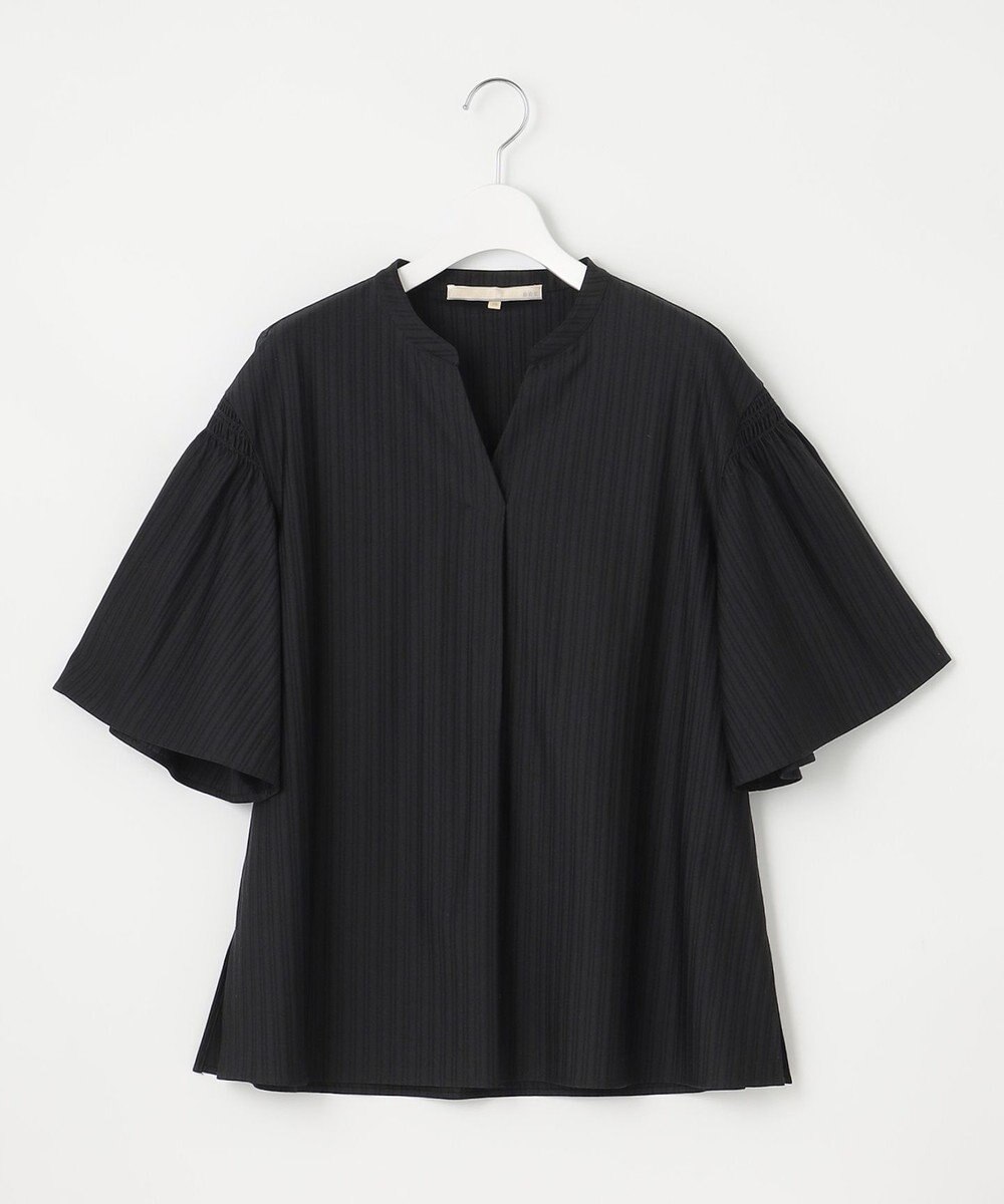 自由区 L 【洗える】ストレッチシャーティング 5分袖 フレアスリーブブラウス 