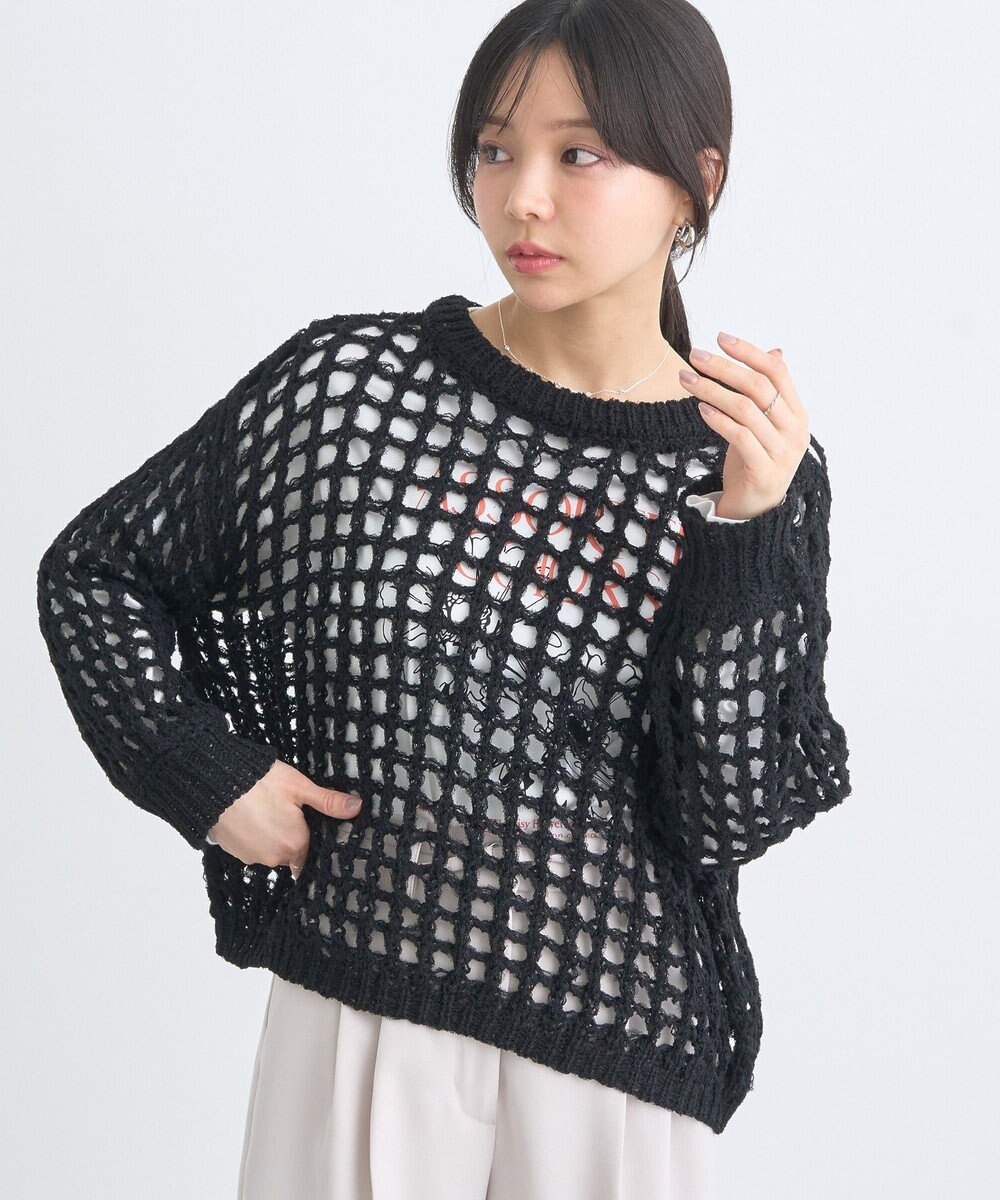 earth music&ecology チュールヤーンメッシュニットプルオーバー 