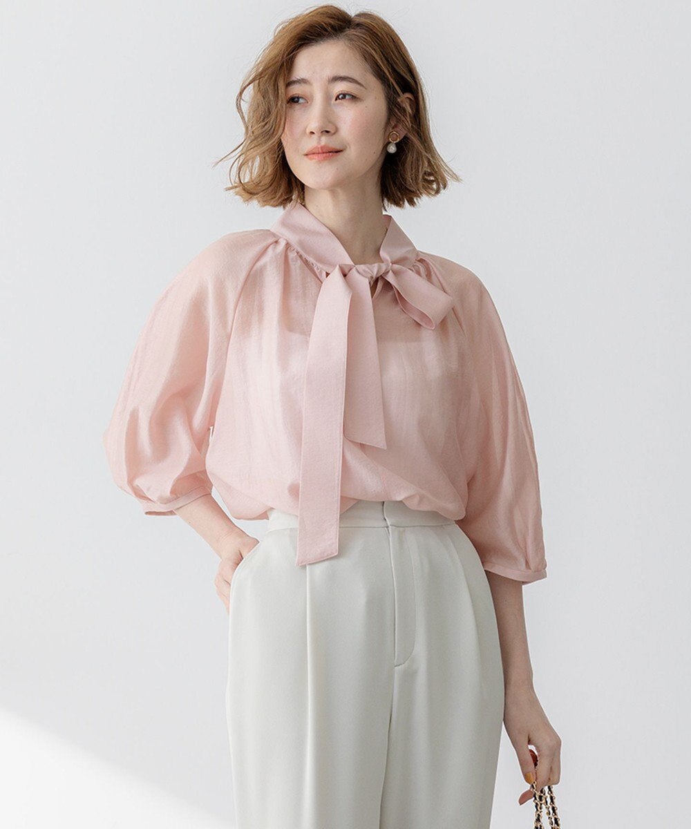 23区 L 【WEB&一部店舗限定/洗える】ライトシアーミクスチャー ボウタイ ブラウス 