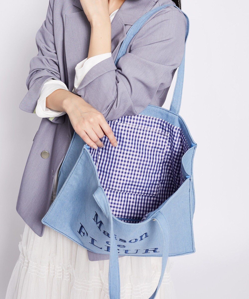Maison de FLEUR デニムブランドロゴ刺繍トートバッグ 