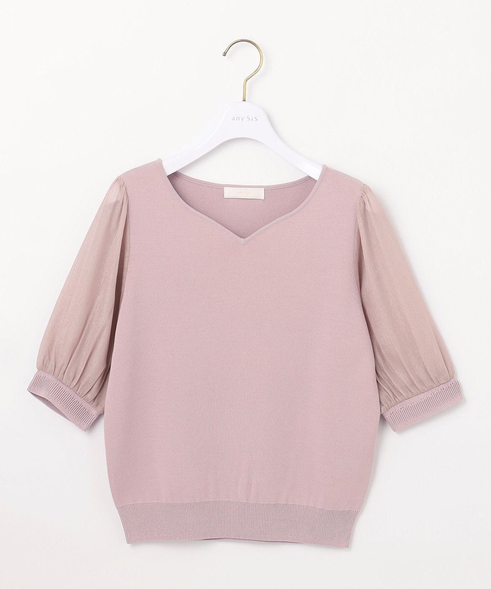 ANY SIS 【洗える】ハートネックファブリックコンビ ニット 