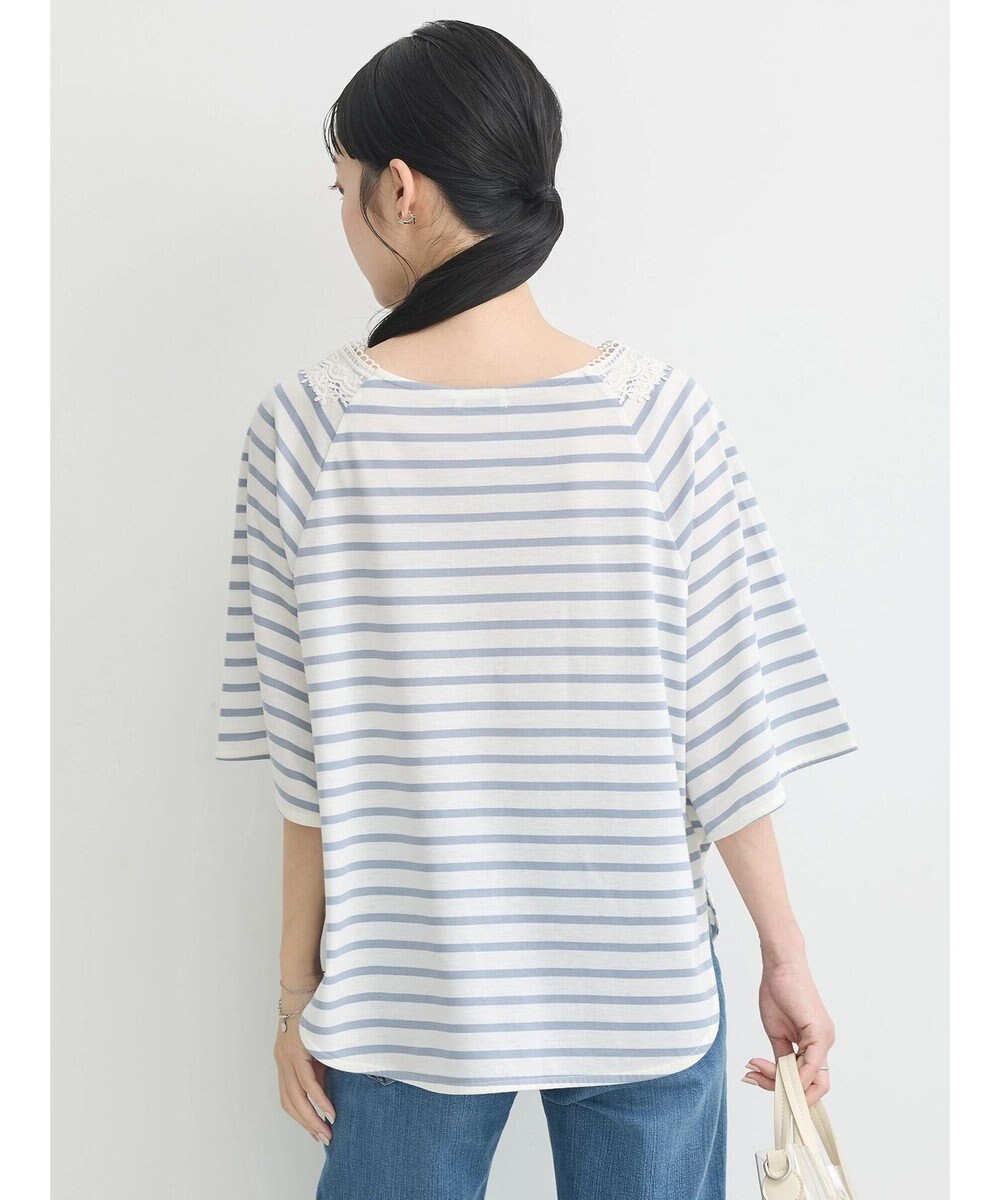 earth music&ecology 襟レースボーダーポンチョ 