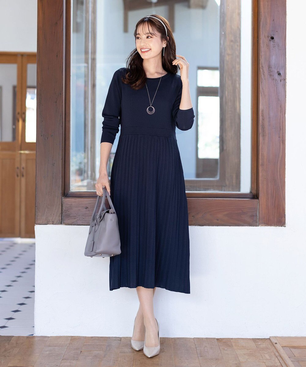 Tiaclasse L 【洗える】1枚で着映えするプリーツニットワンピース 