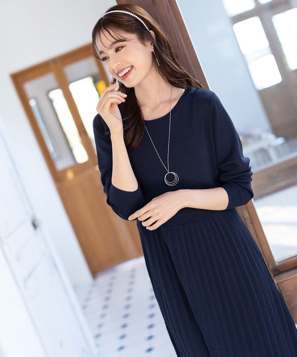 Tiaclasse L 【洗える】1枚で着映えするプリーツニットワンピース 