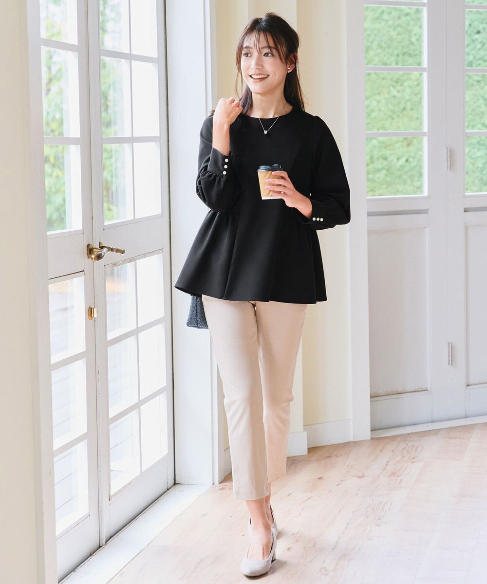 Tiaclasse 【ダブルクロス】パフスリーブペプラムチュニックブラウス 