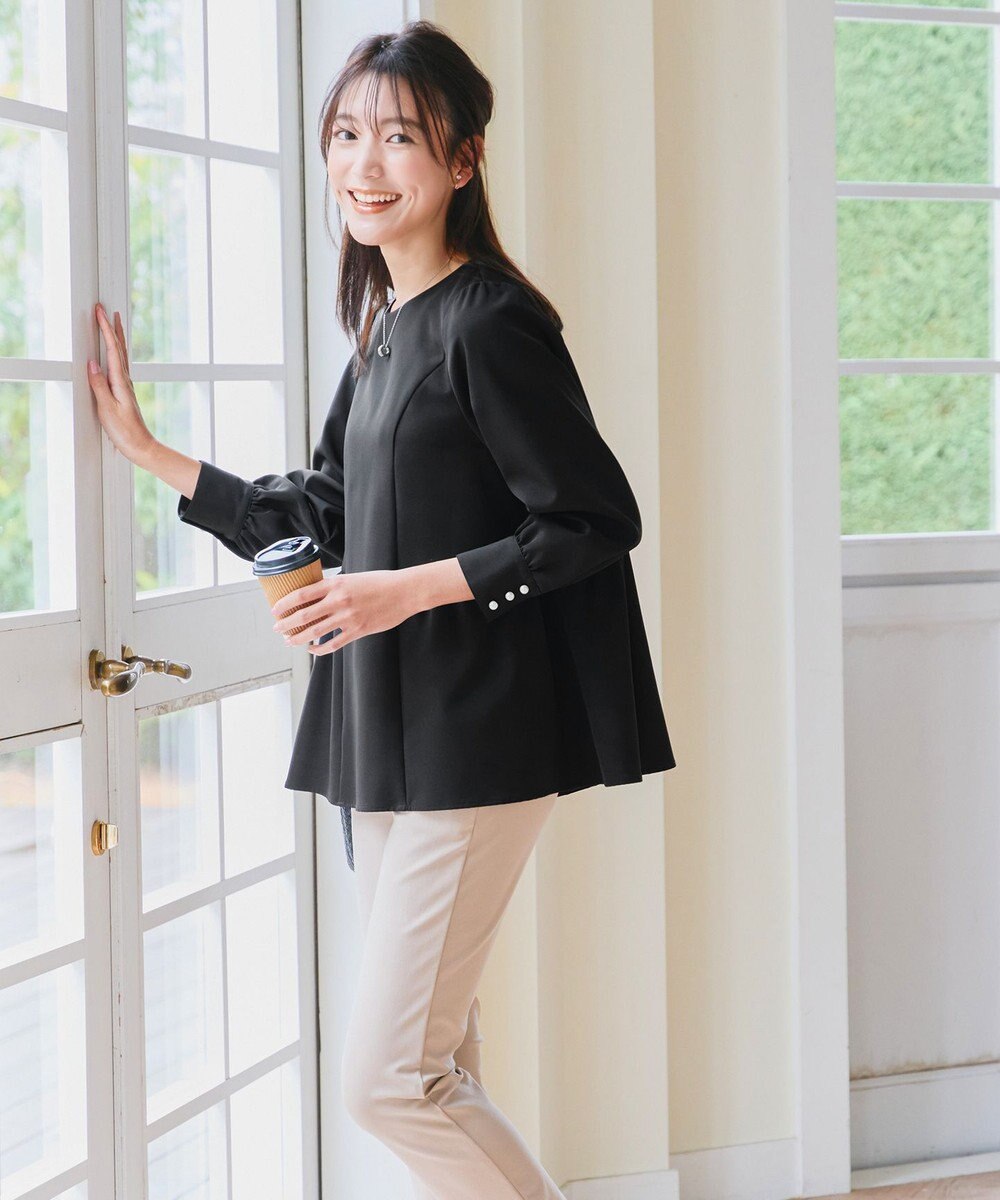 Tiaclasse 【ダブルクロス】パフスリーブペプラムチュニックブラウス 