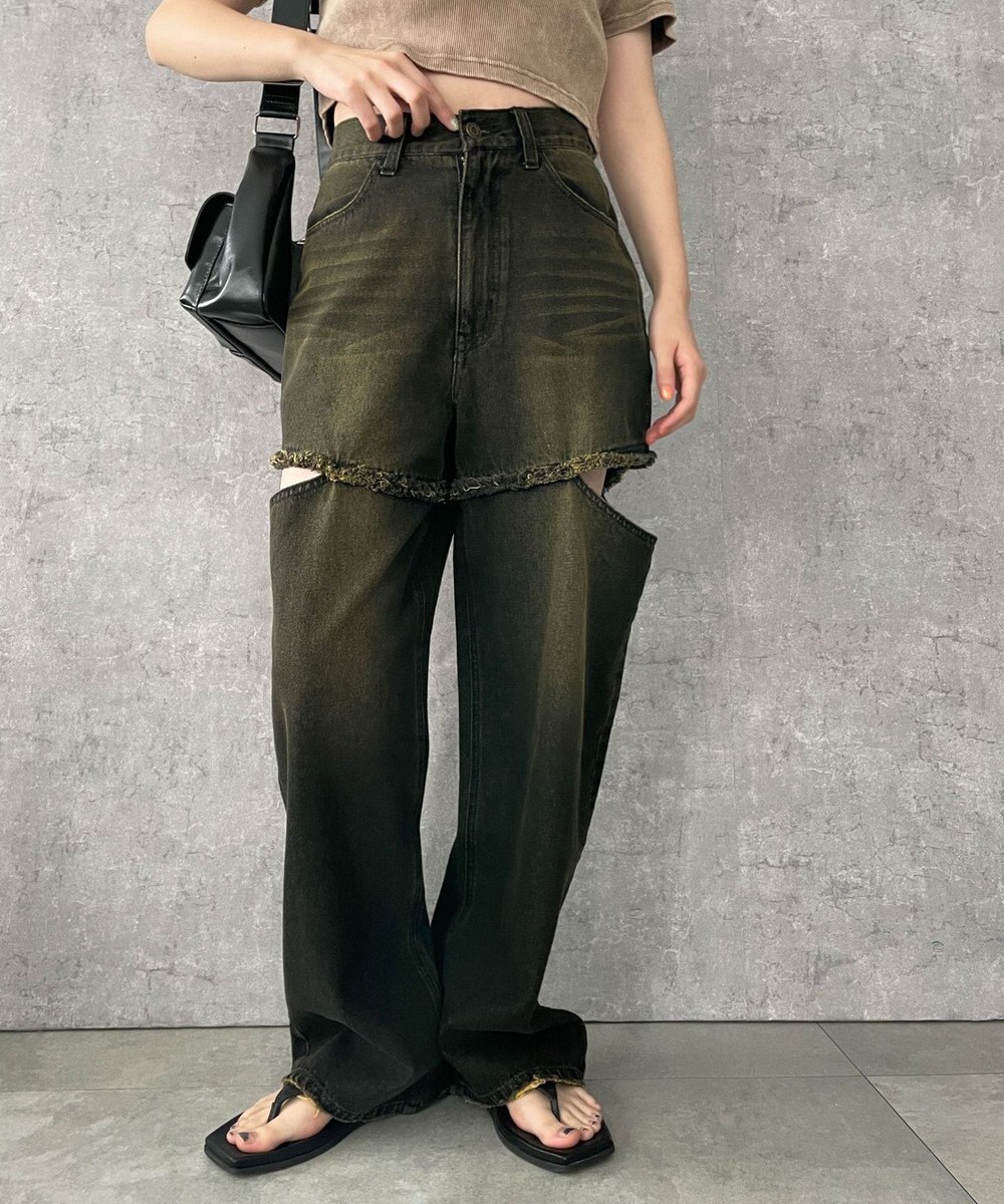 WEGO ヴィンテージウォッシュサイドカットデニムパンツ 