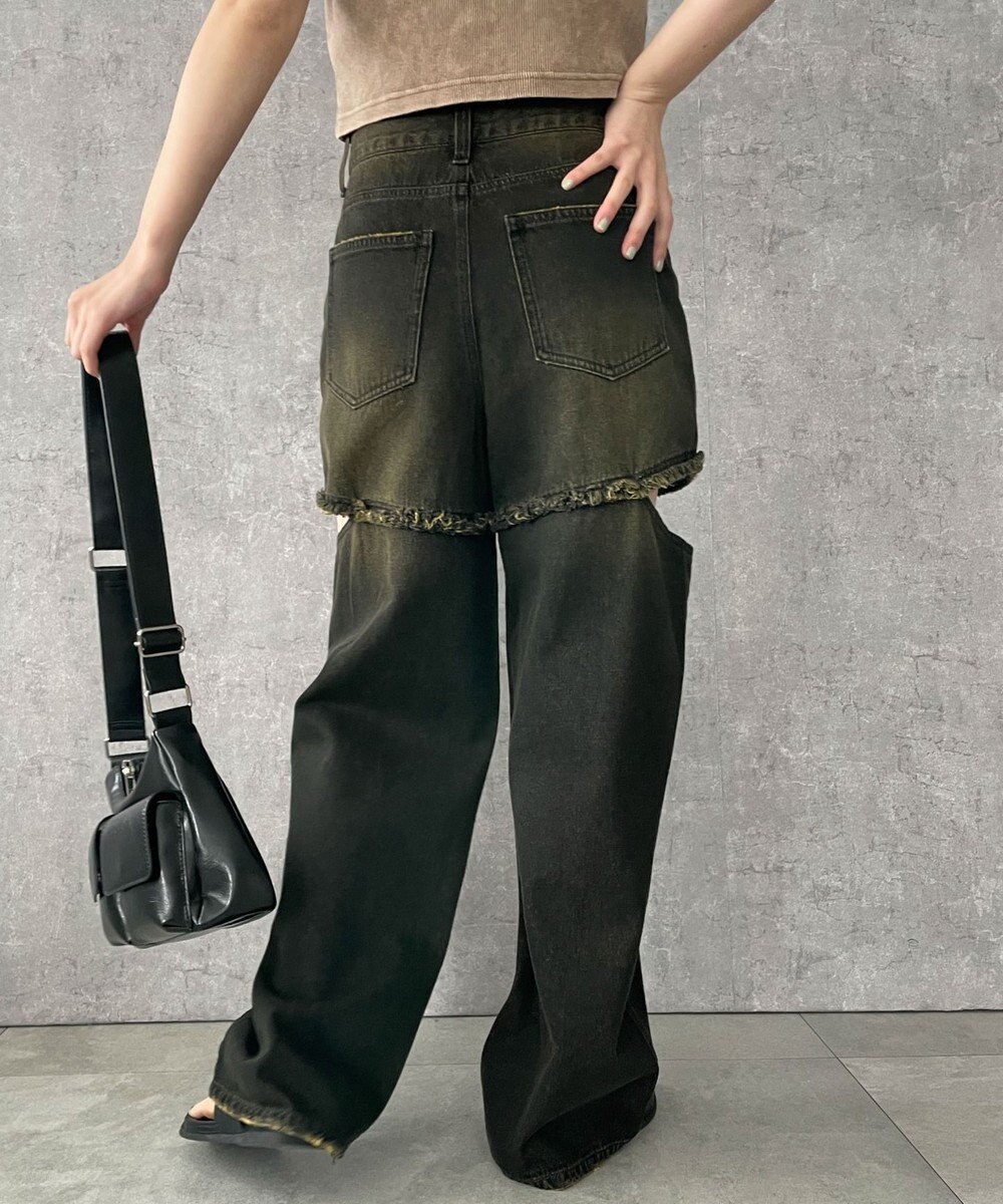 WEGO ヴィンテージウォッシュサイドカットデニムパンツ 