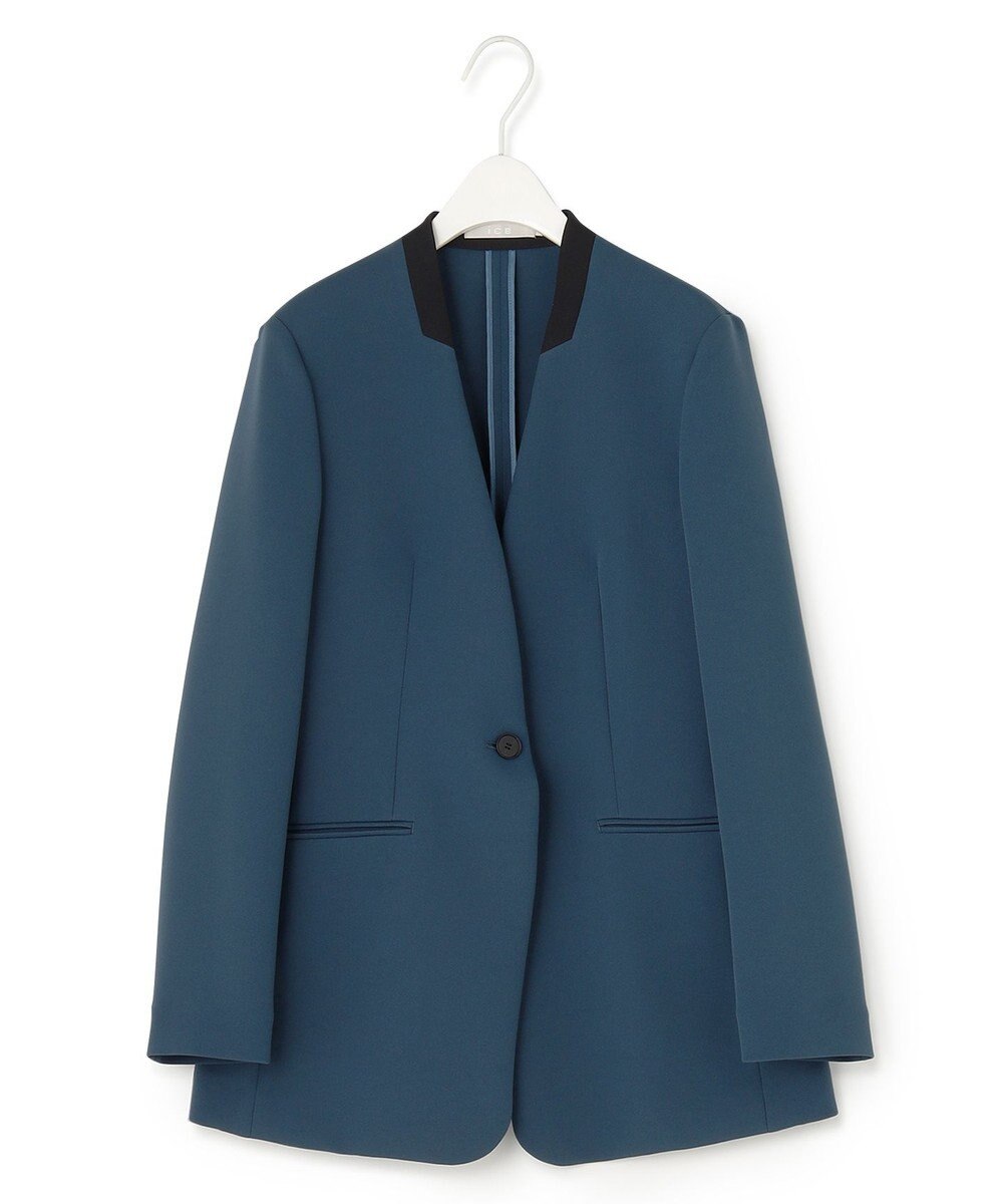 ICB 【洗える】トリプルクロスツイル ノーカラージャケット 