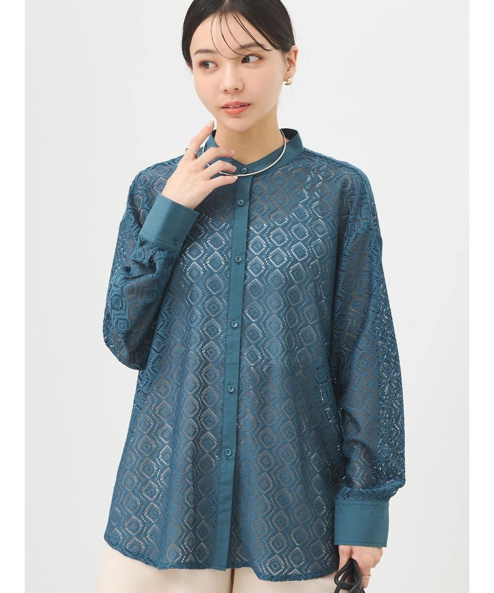 earth music&ecology レースバンドカラーシャツ 