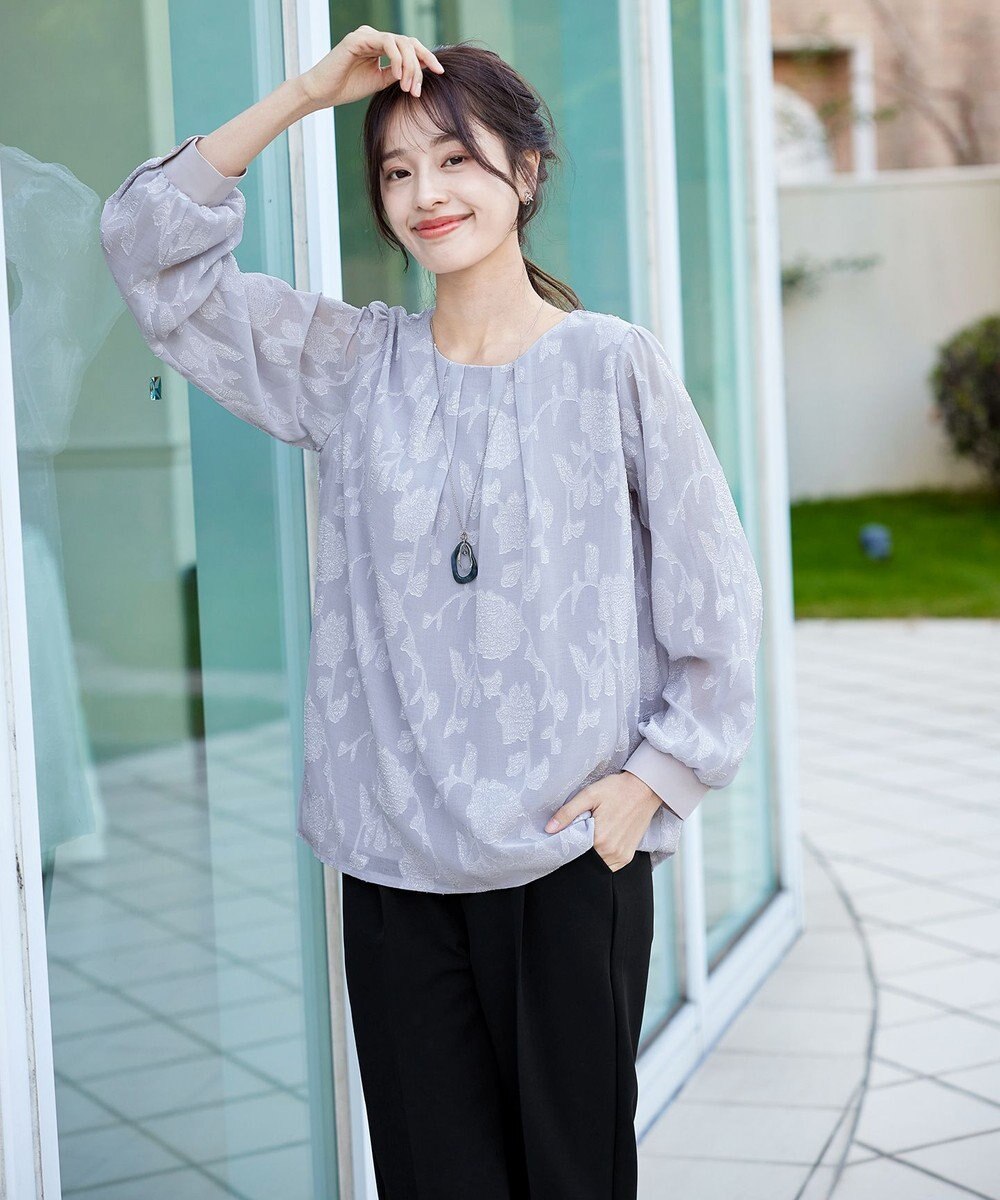 Tiaclasse 【洗える】フラワージャガードブラウス 