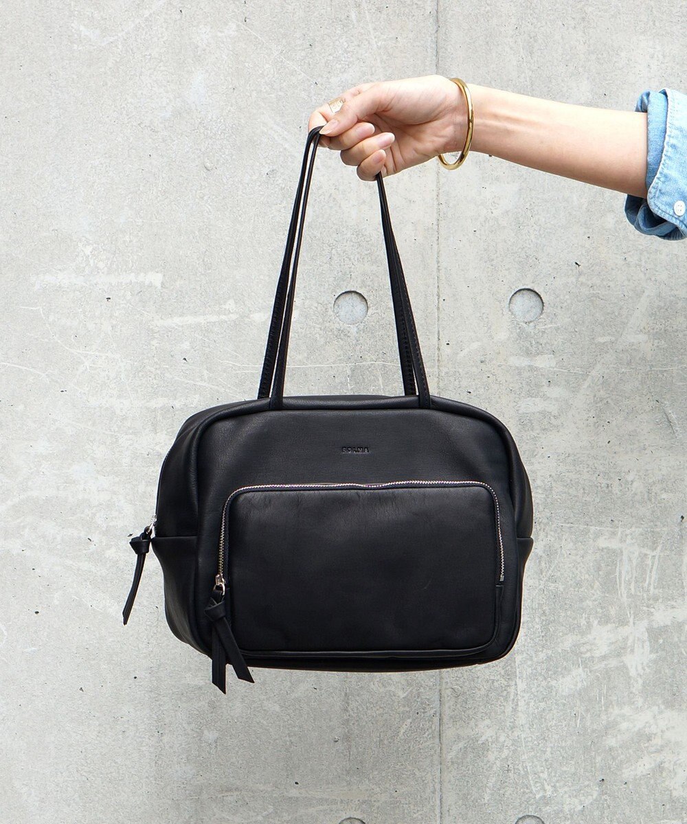 FOLNA RD ソフトレザーフロントポケットボストンバッグ 