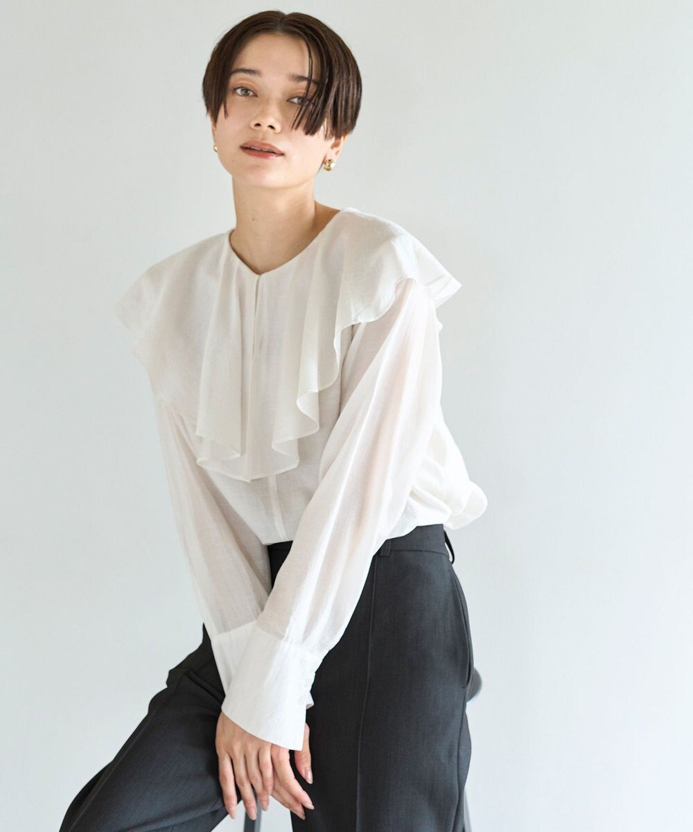 UNFILO イージーケア ラッフルカラー ブラウス 