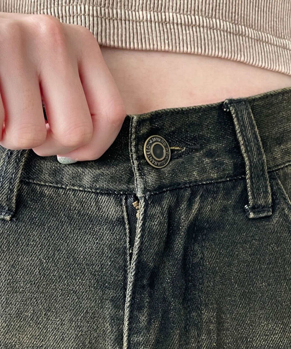 WEGO ヴィンテージウォッシュサイドカットデニムパンツ 