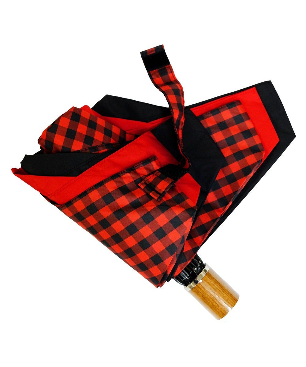 +RING レディース向け プラスリング 簡単開閉式折傘55cm RED-CHK T873 