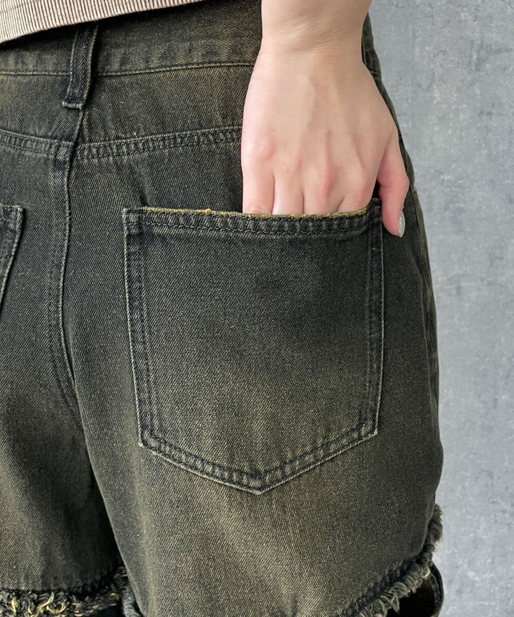 WEGO ヴィンテージウォッシュサイドカットデニムパンツ 