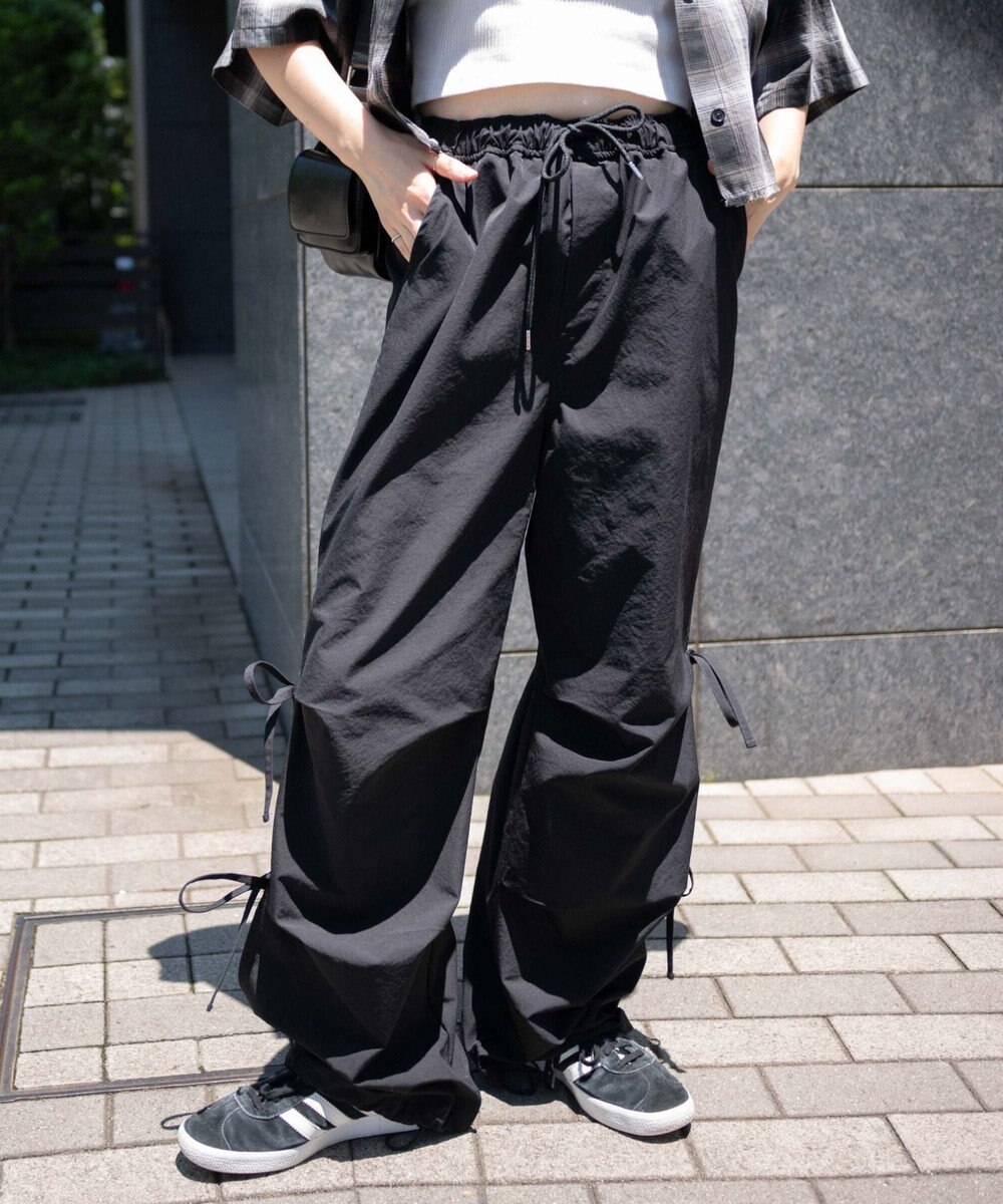 WEGO 【ウエストゴム】サイドリボンパラシュートパンツ 