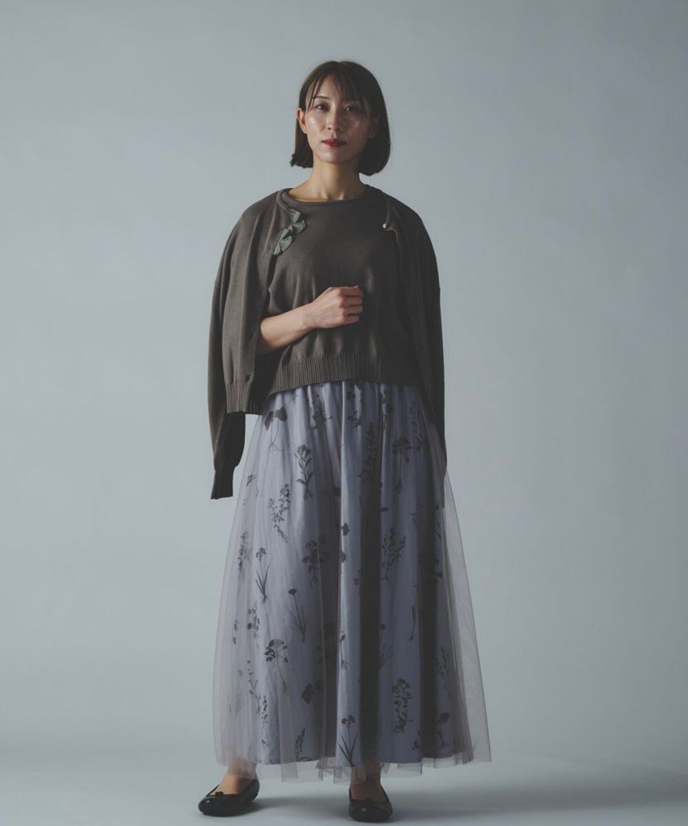 muuc 花モチーフ付きコットンニットカーディガン 