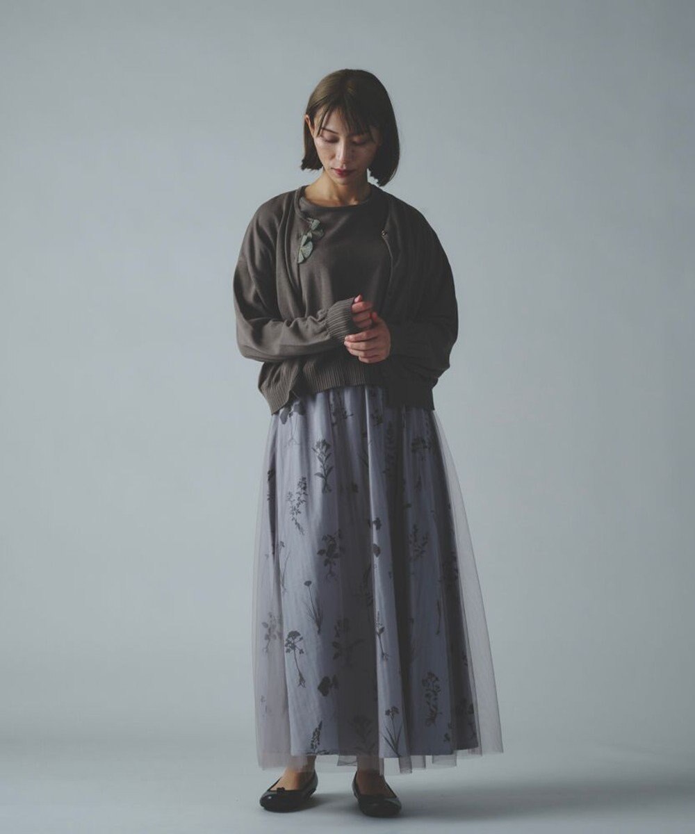 muuc 花モチーフ付きコットンニットカーディガン 