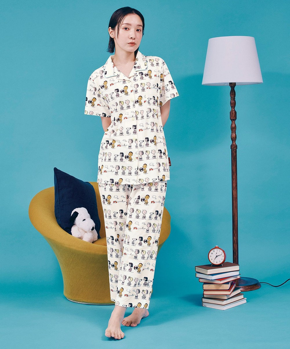 WACOAL PEANUTS パジャマ 5分袖 半袖 8分丈 綿100%(本体) スヌーピー レディース FDT167 /ワコール 
