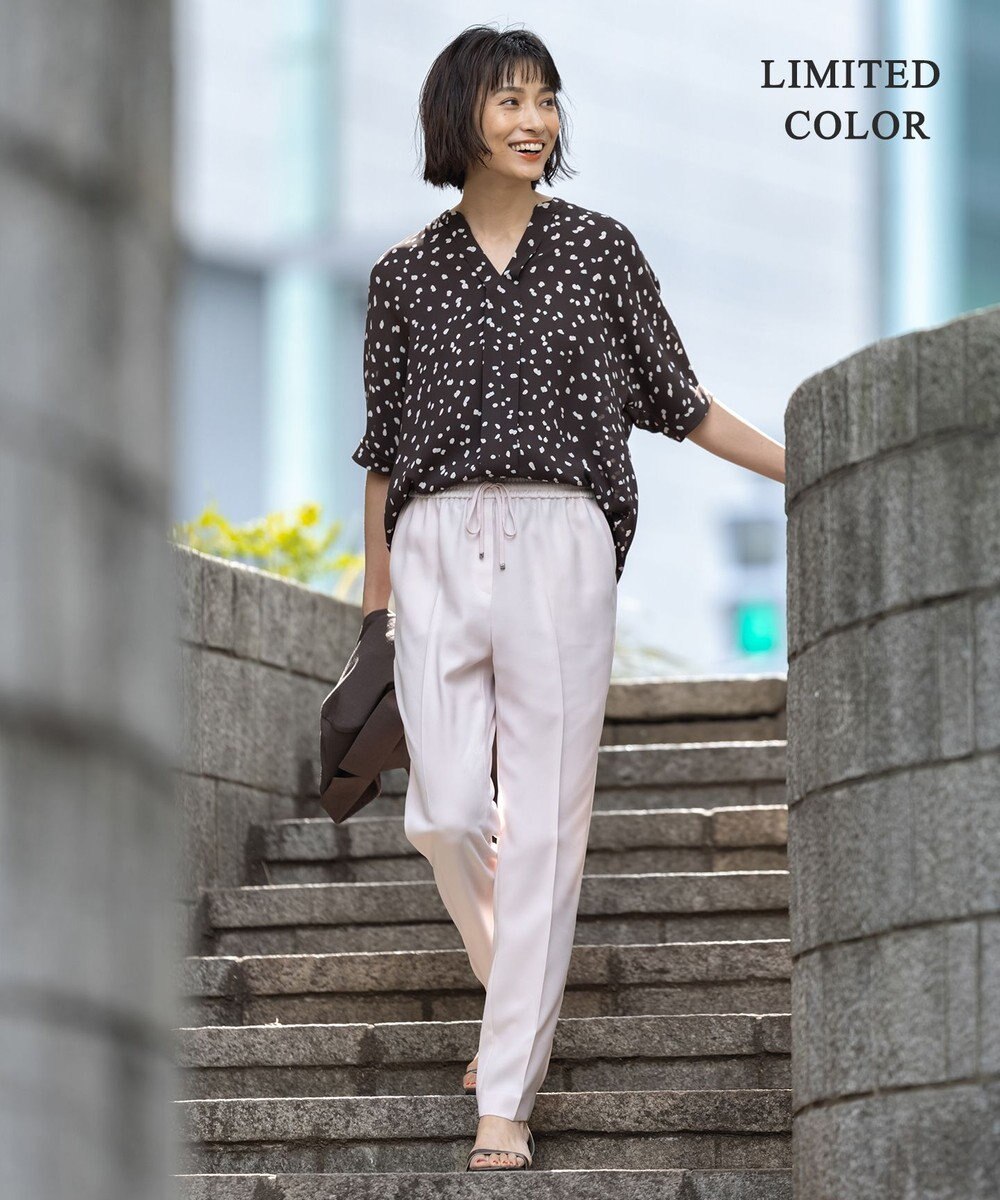 ICB 【WEB限定カラーあり・洗える】Back Satin Amunzen キーネックブラウス 