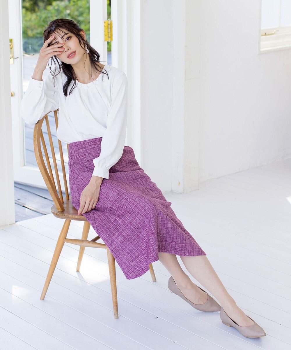 Tiaclasse 【洗える】大人華やかなツイードフレアスカート 