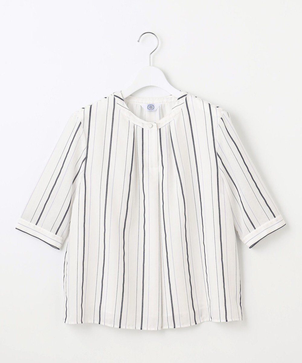 J.PRESS LADIES 【洗える】SHEERストライプ クルーネック ブラウス 