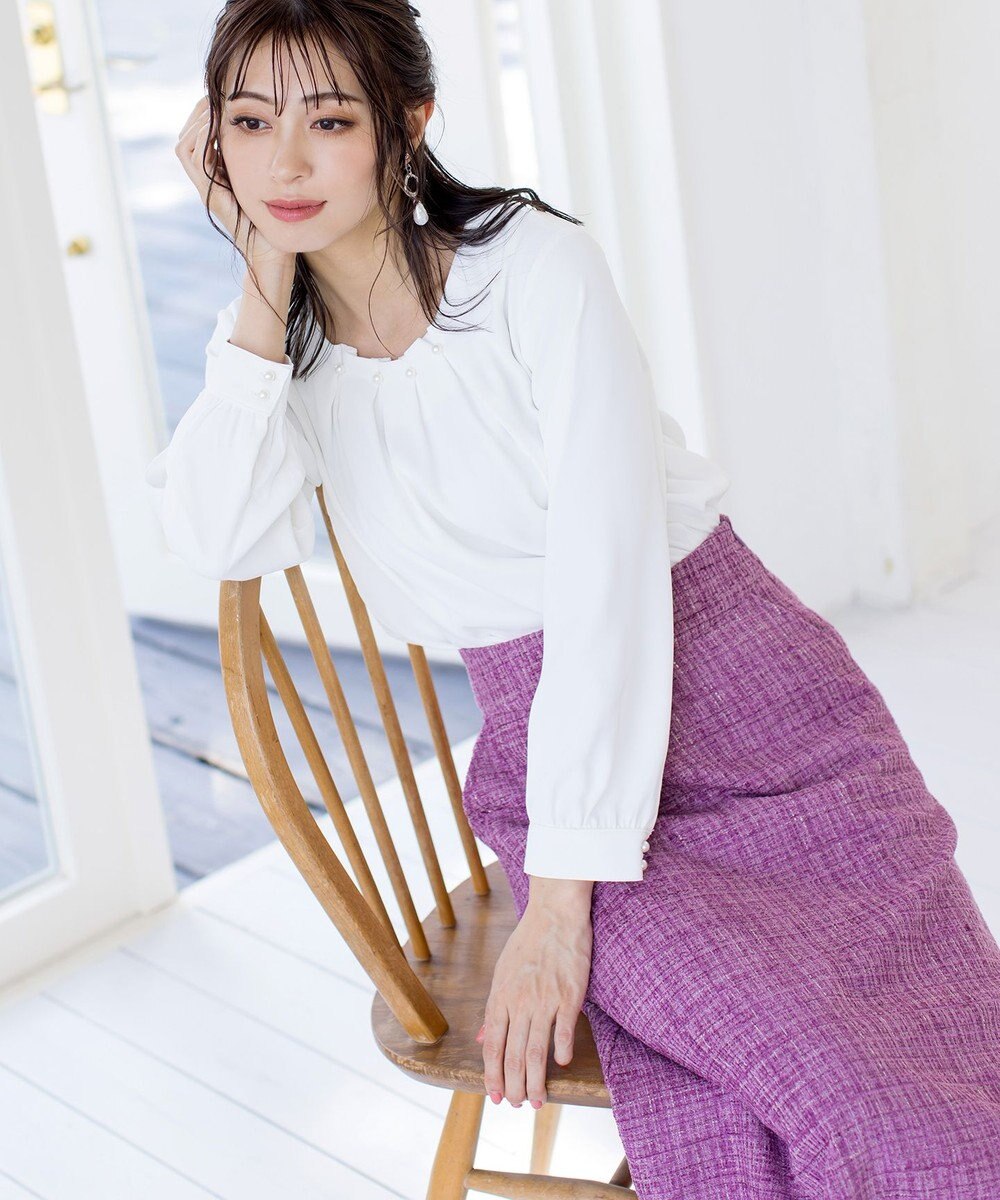 Tiaclasse 【洗える】大人華やかなツイードフレアスカート 