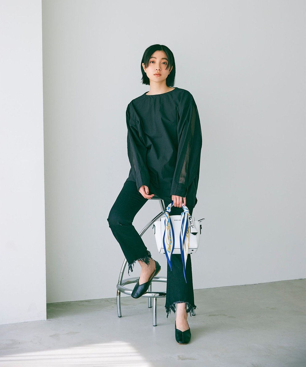 woadblue ＜坪田あさみさんコラボ/ストレッチ＞ブーティフレアデニムパンツ ブラック 