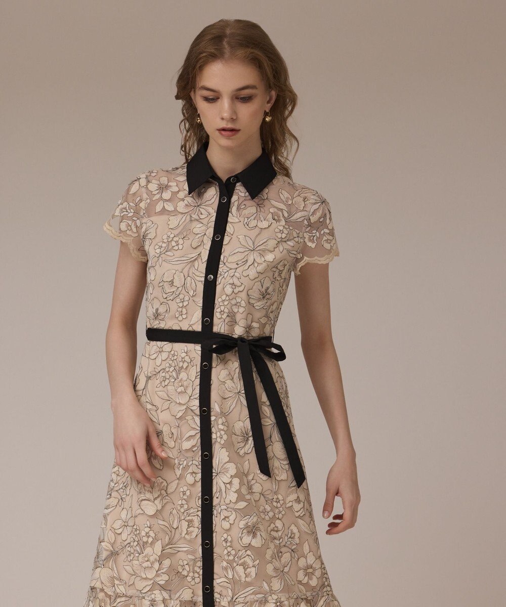 GRACE CONTINENTAL チュールフラワー刺繍ワンピース 