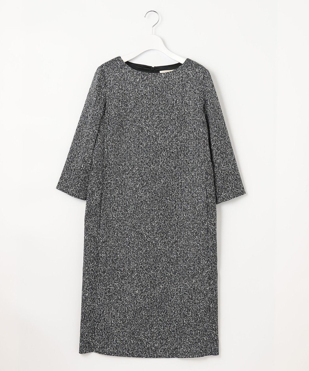 自由区 【XSサイズ～/洗える】ストレッチツイードプリント ワンピース 