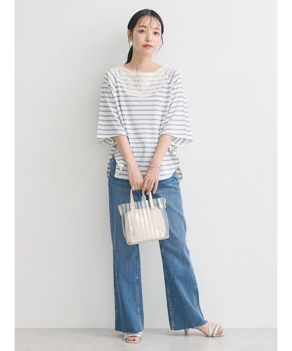 earth music&ecology 襟レースボーダーポンチョ 