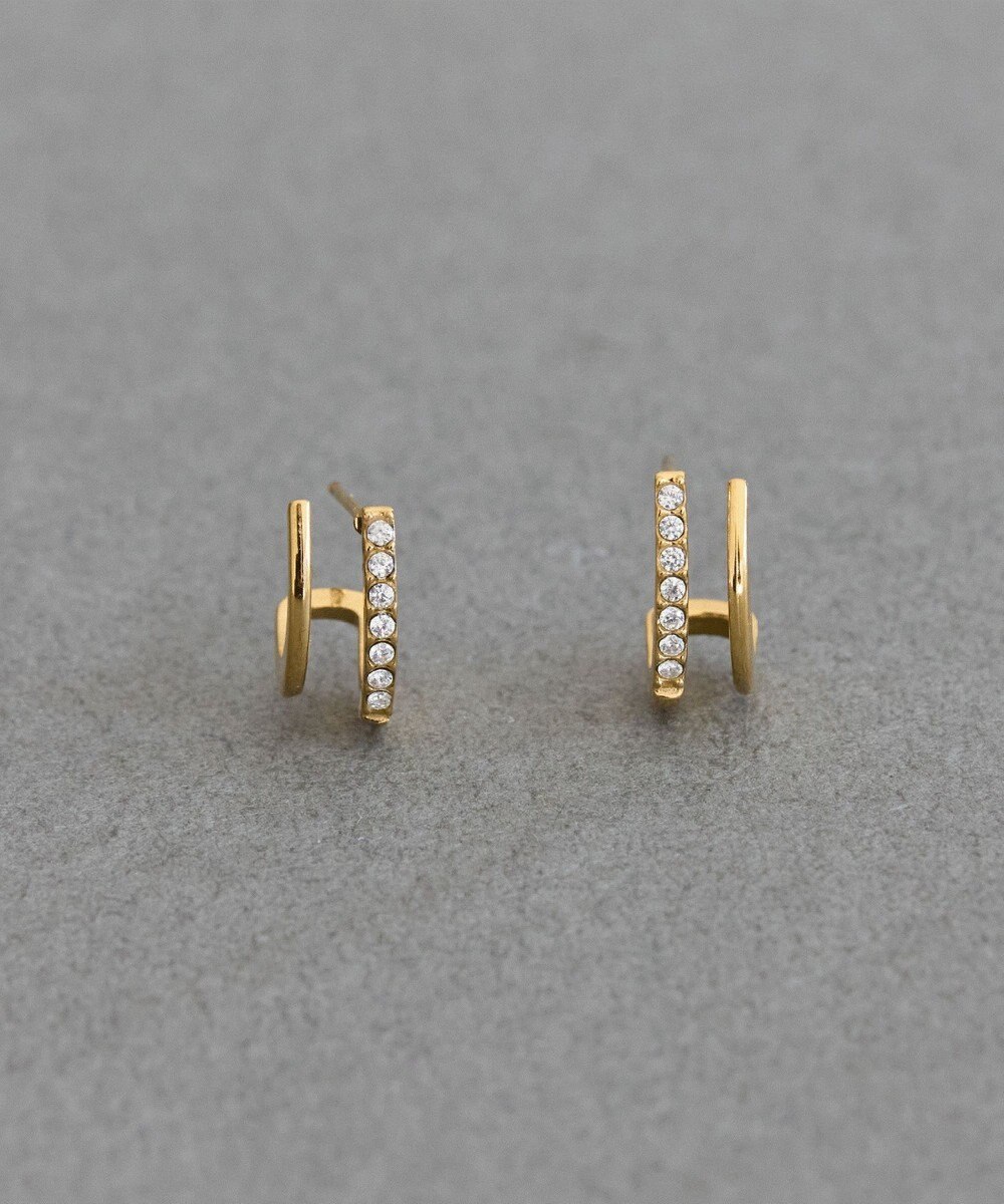 Phoebe 【金属アレルギー対応】メタル×ビジュー2ラインピアス　ゴールド/サージカルステンレス 