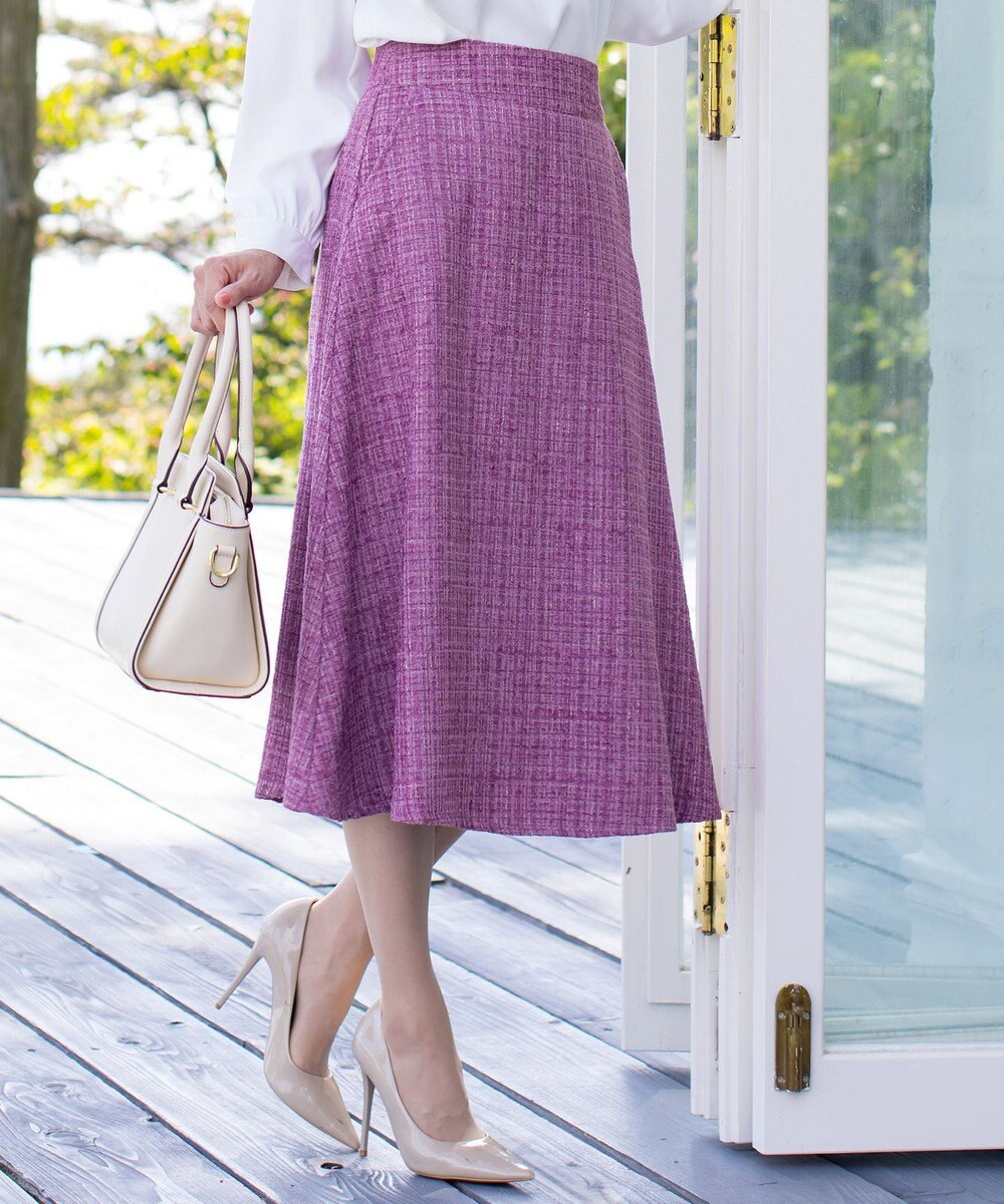 Tiaclasse 【洗える】大人華やかなツイードフレアスカート 