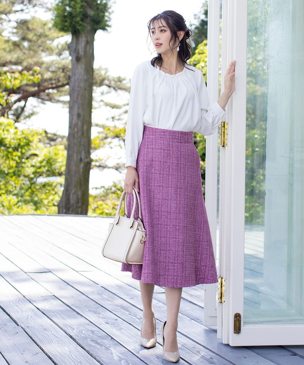 Tiaclasse 【洗える】大人華やかなツイードフレアスカート 