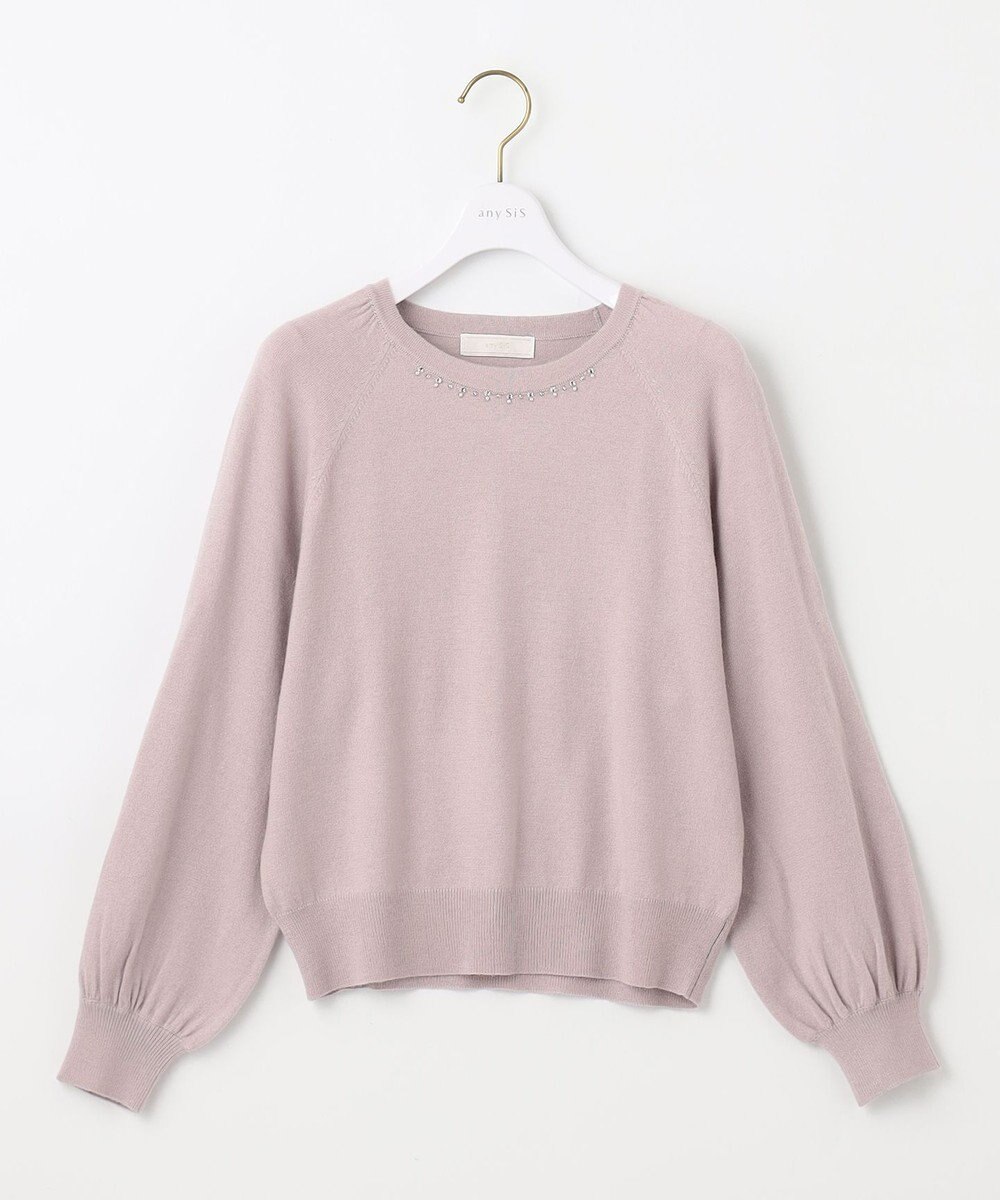 ANY SIS 【洗える】ウールブレンドプチジュエル調 ニット 