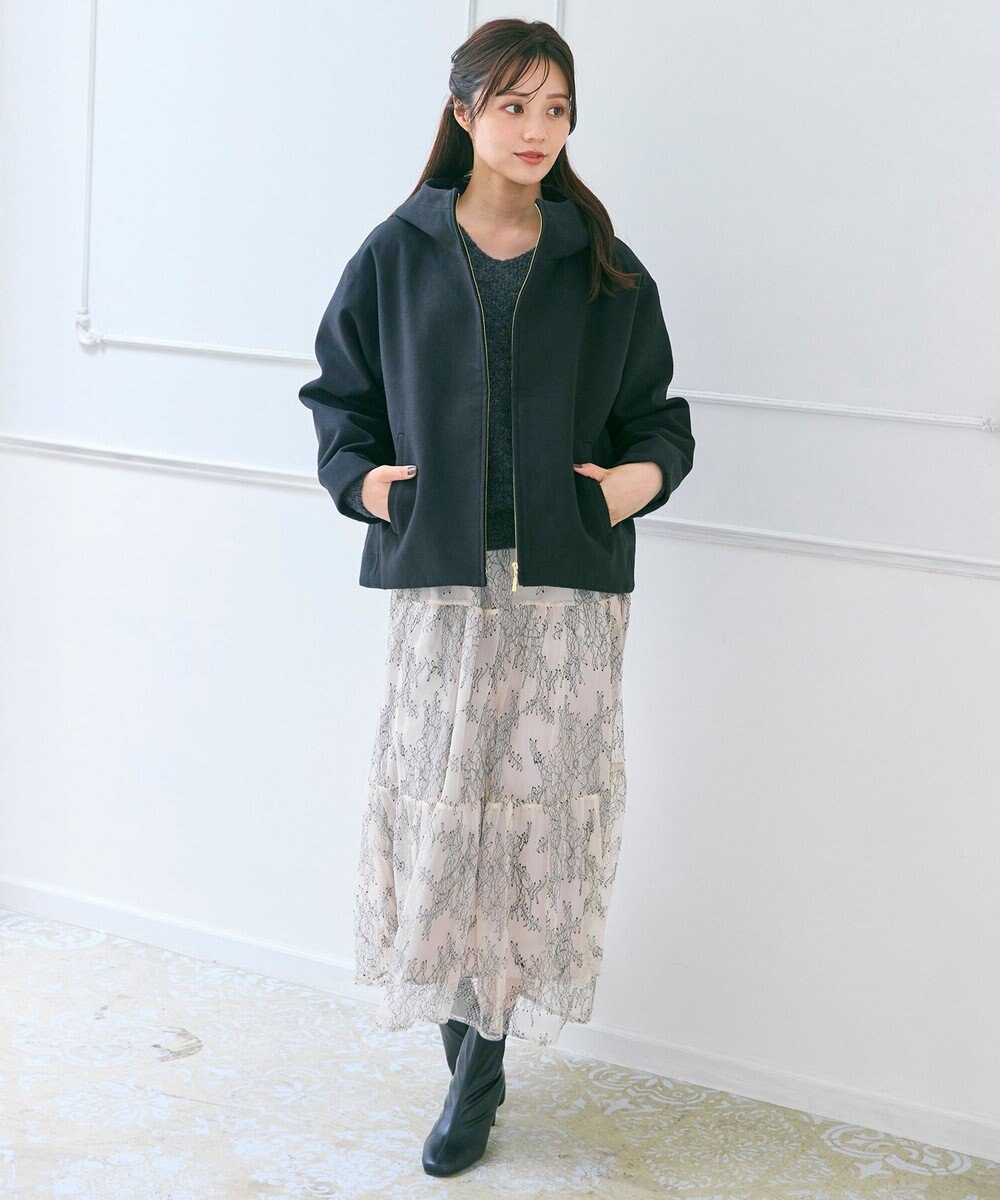 Feroux フード付きコクーンショート コート 