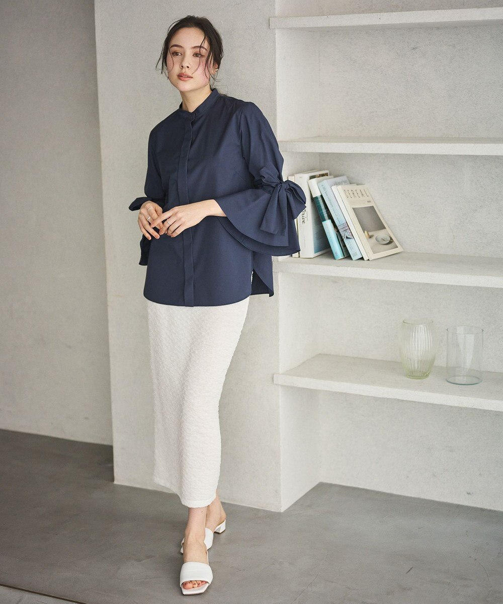 #Newans 【洗濯機可能/シワになりにくい】リボンカフスブラウス 